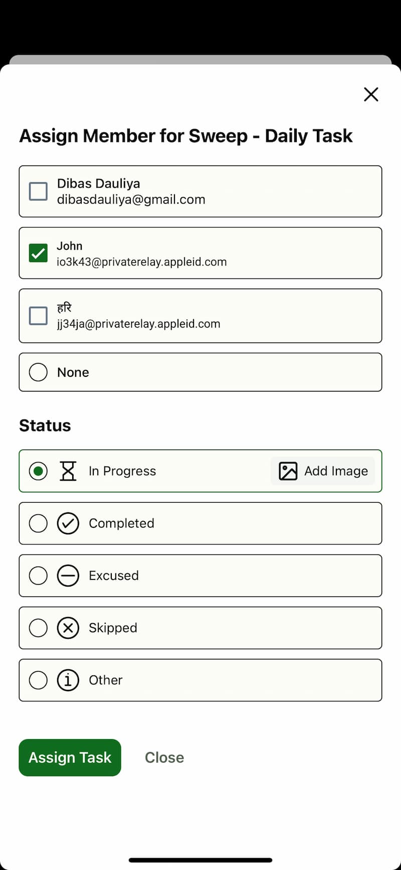 Assign Tasks Screenshot