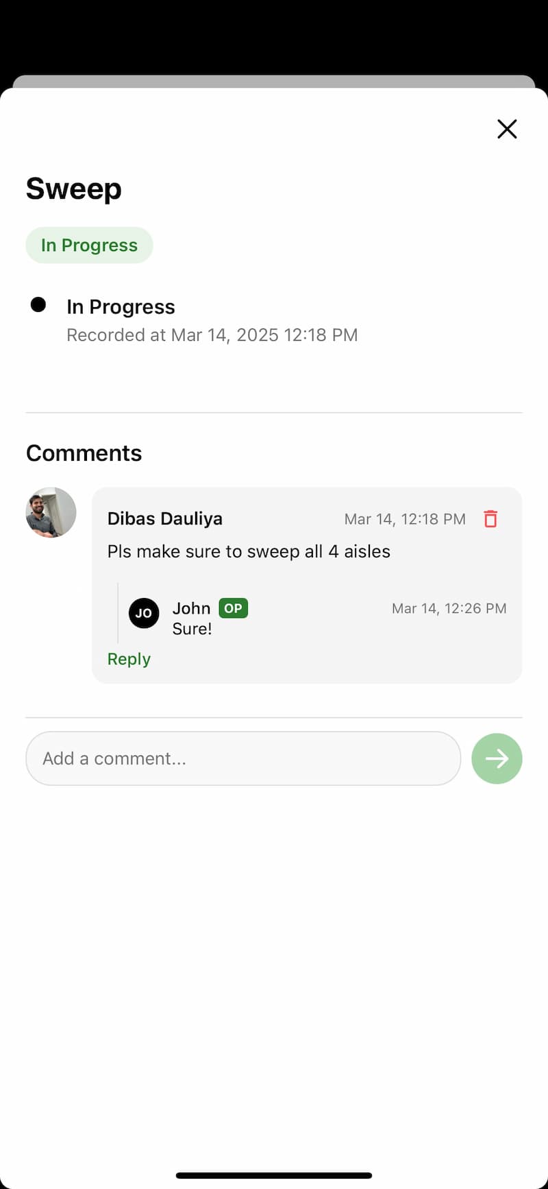Task Comments Screenshot