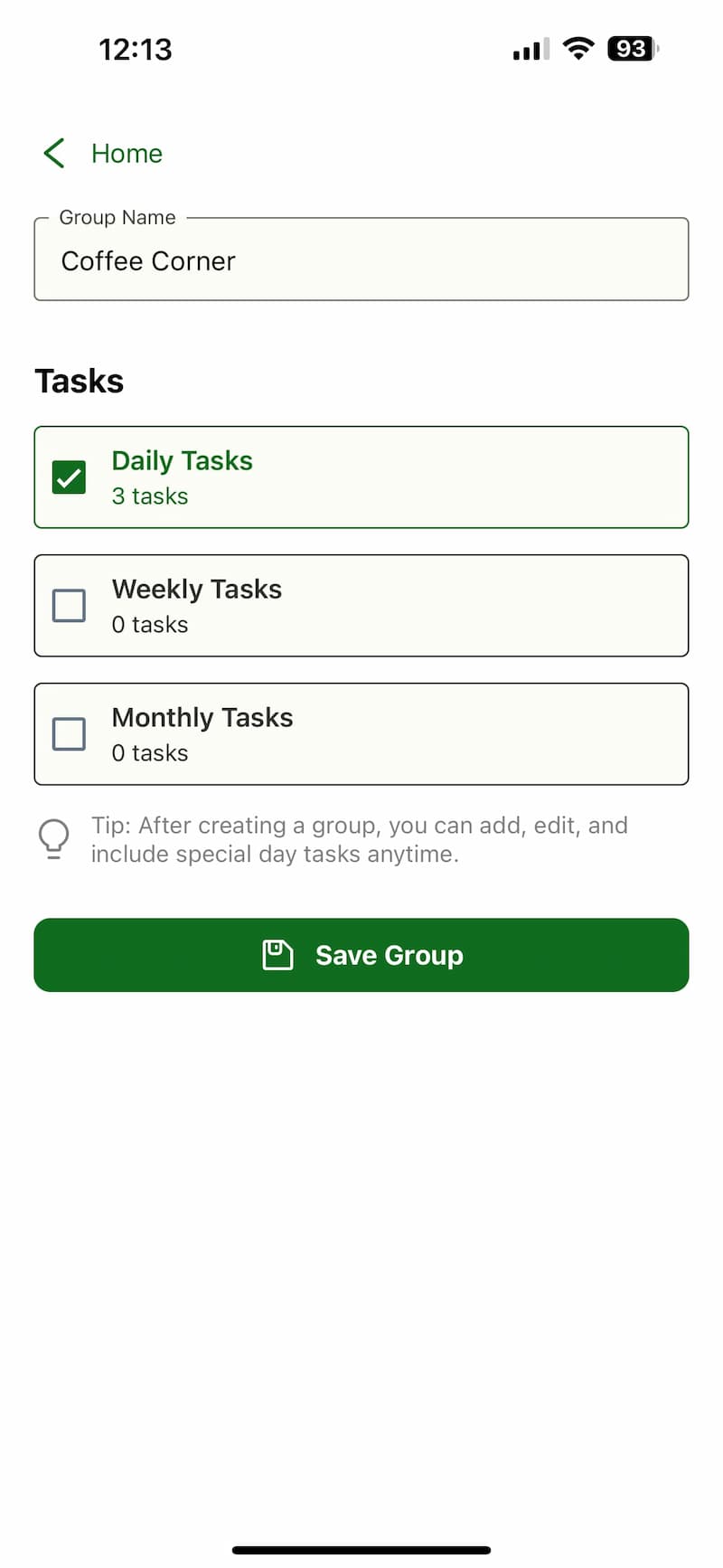 Group Creation Screenshot