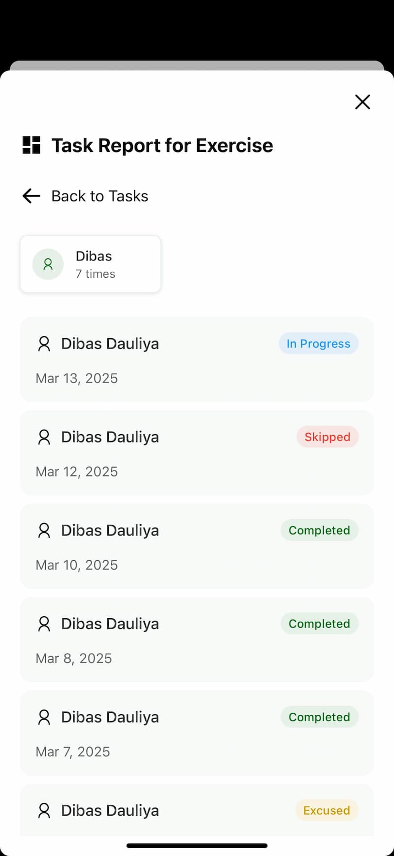 Personal Progress Tracking Screenshot