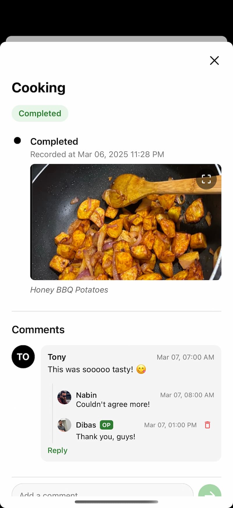 Task Comments Screenshot