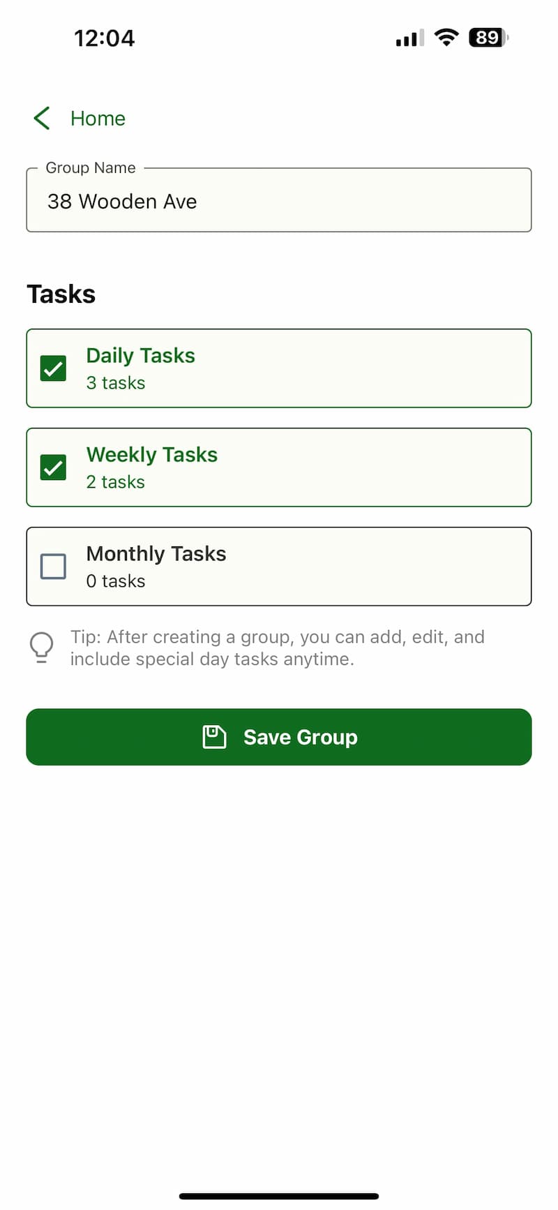 Create Group Screenshot