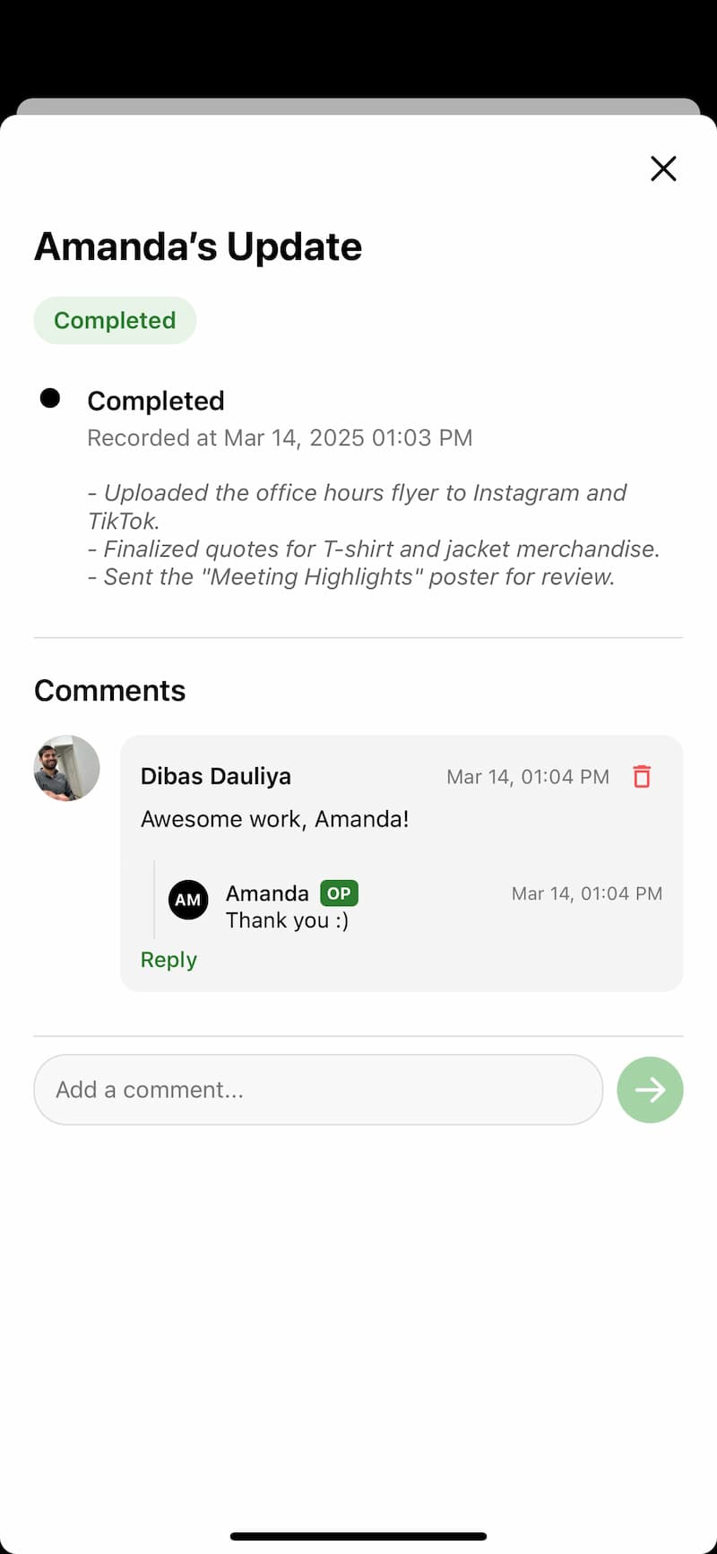 Task Comments Screenshot