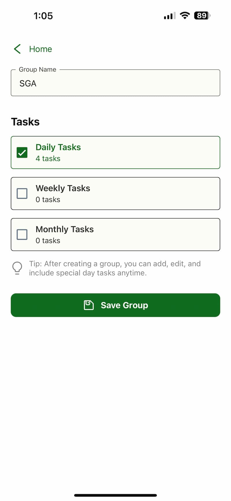 Group Creation Screenshot